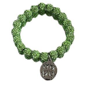 Rustic Cuff Metal Stainless Steel Shambala Beaded Stretch Bracelet Green